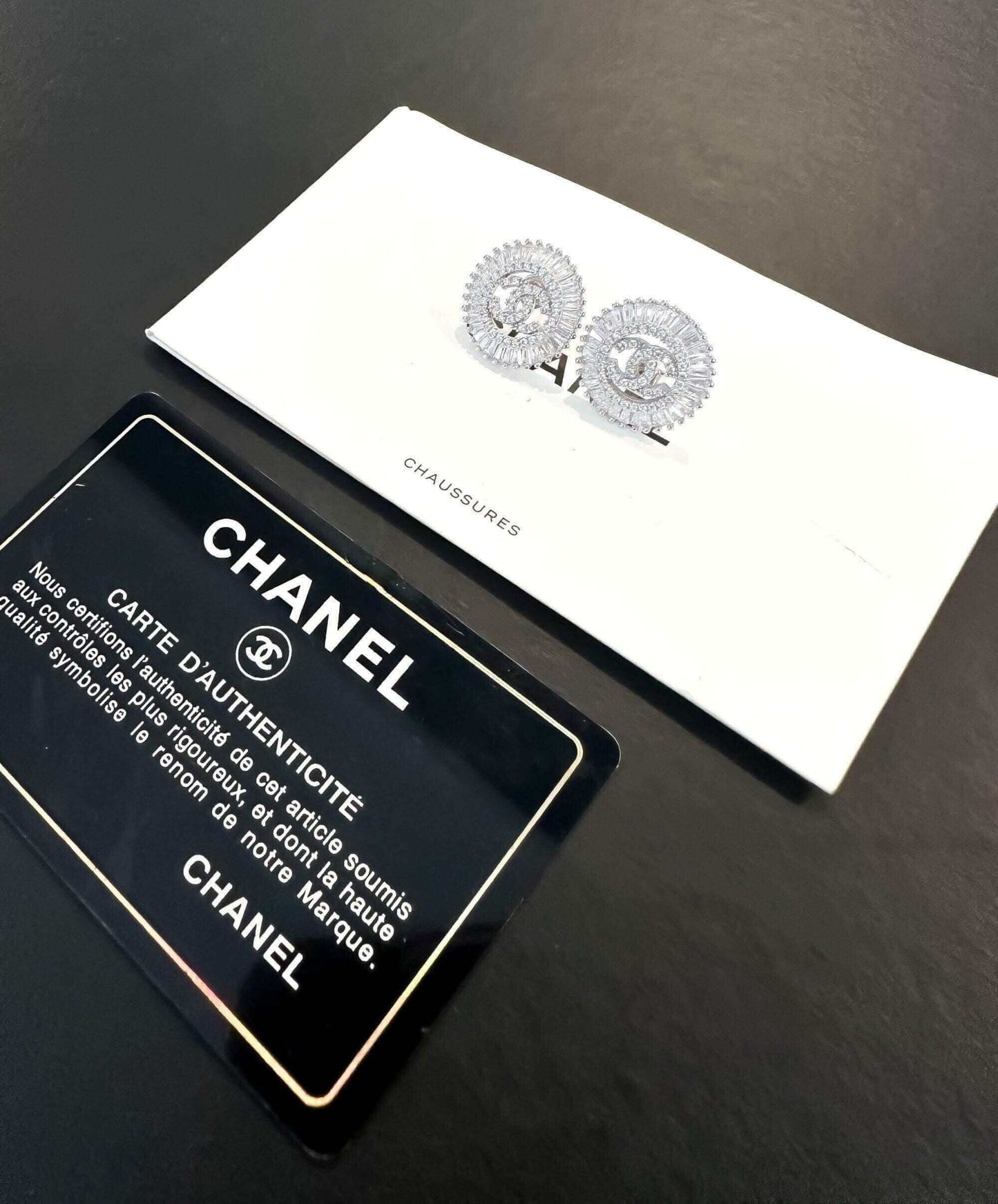 925 sterling silver Chanel zircon stone baguette stud earrings with authenticity card