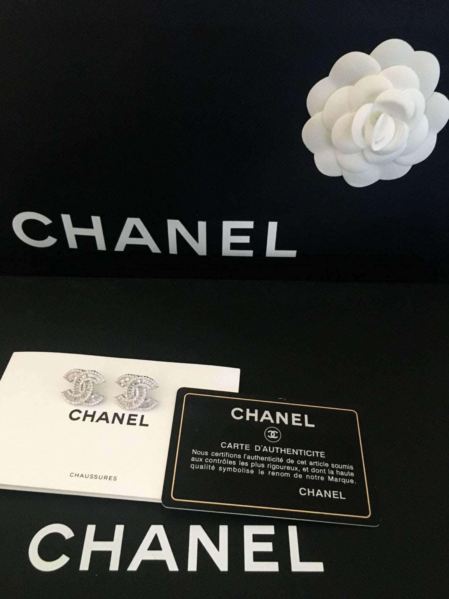 Chanel Vintage Set 925 sterling silver baguette cut earrings with authenticity card and packaging