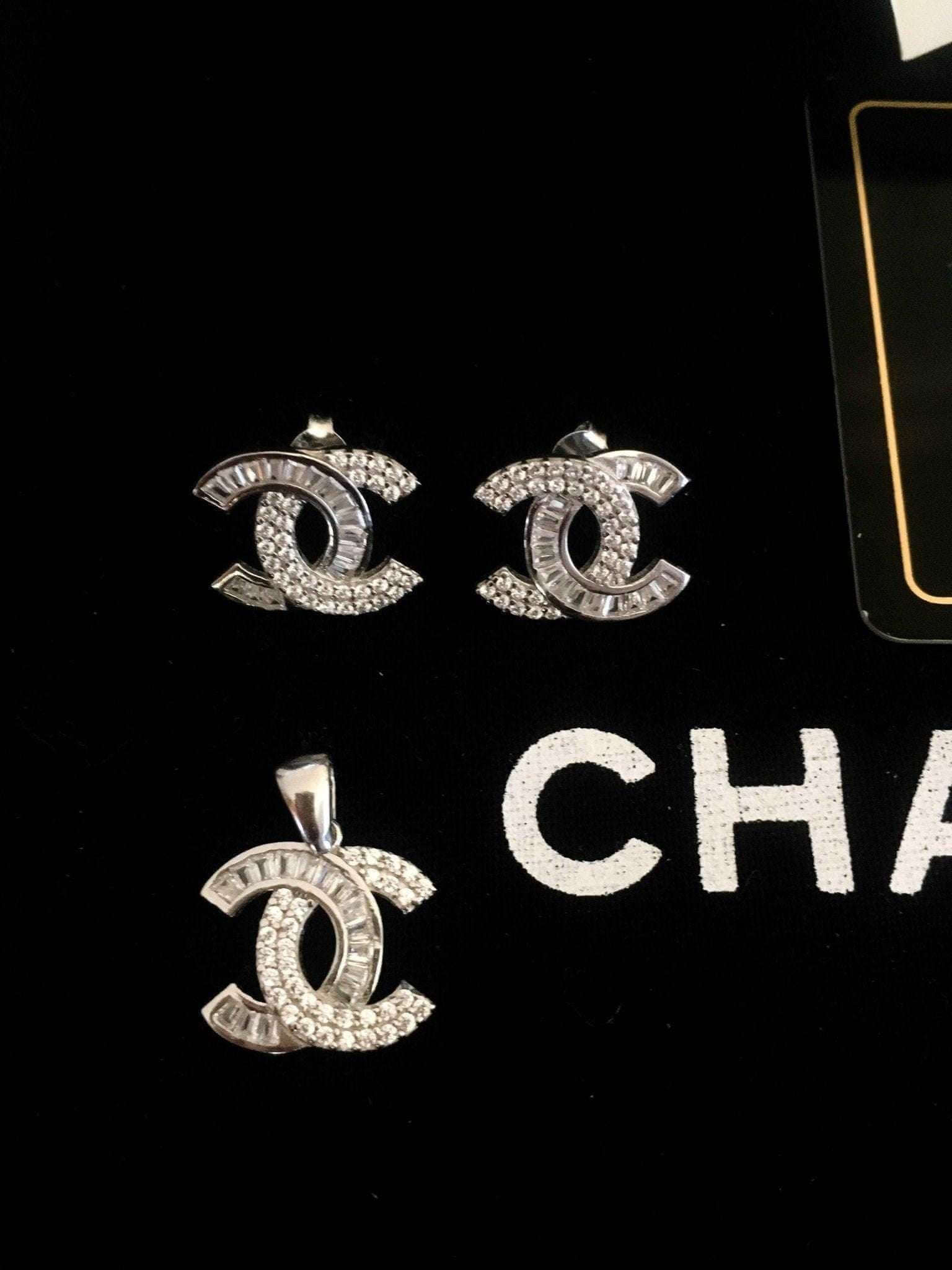 Chanel Jewelry 925 sterling silver set with baguette stones and authentic logo design