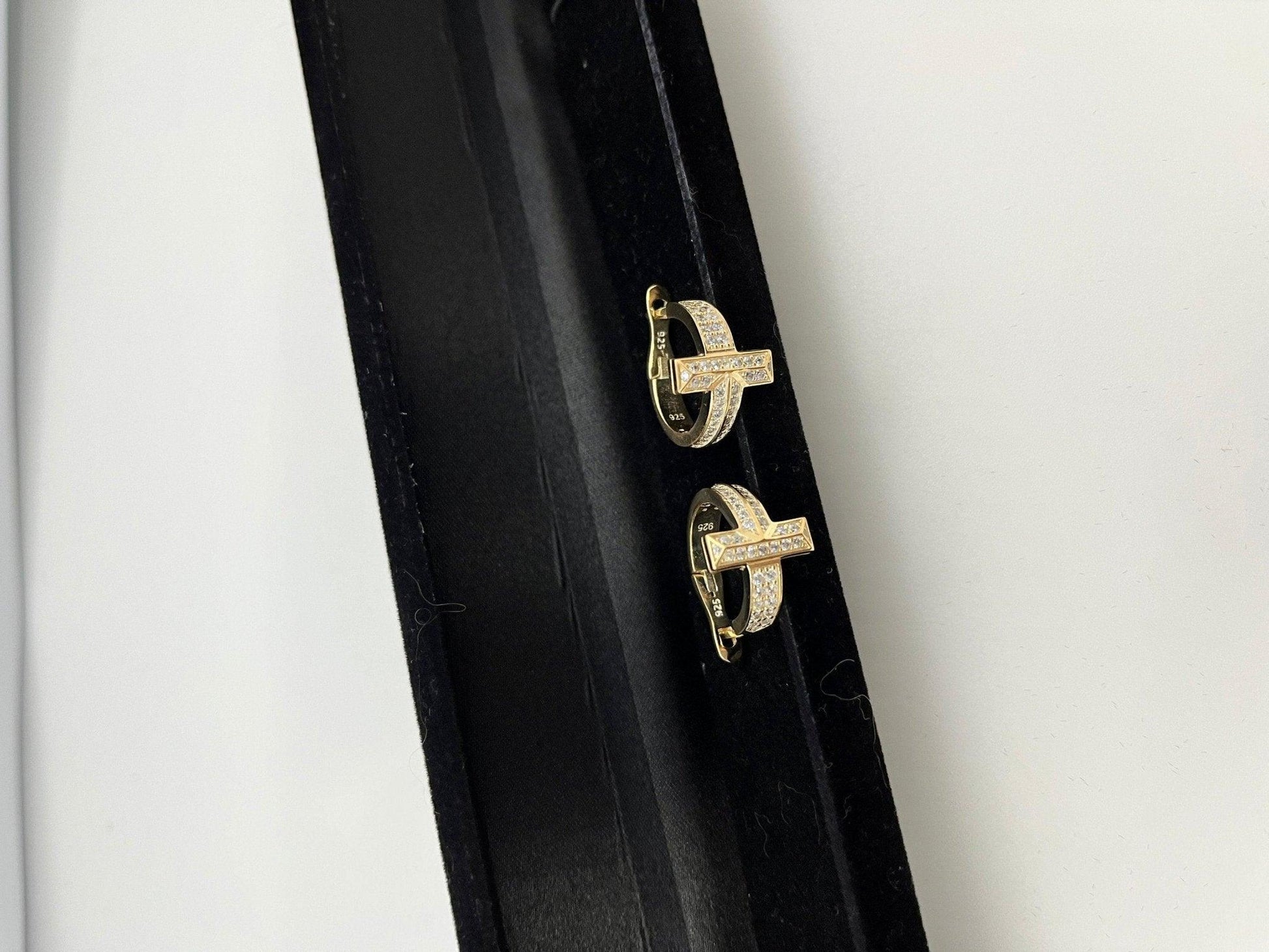 Tİffany&Co T1 925 Sterling Silver Gold Earrings For Her,Tiffany T T1 Gold Plated Earrings,Tiffany Zircon Stone - Tracesilver