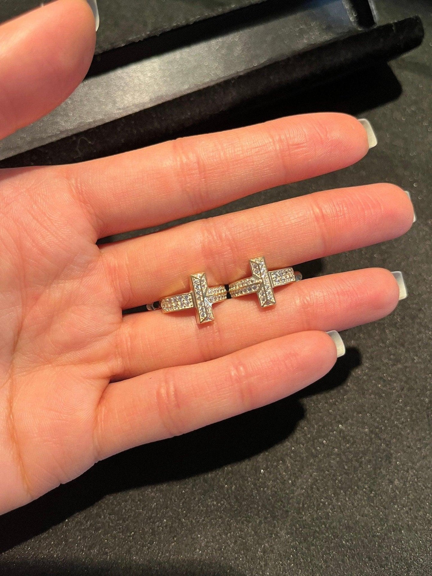 Tİffany&Co T1 925 Sterling Silver Gold Earrings For Her,Tiffany T T1 Gold Plated Earrings,Tiffany Zircon Stone - Tracesilver