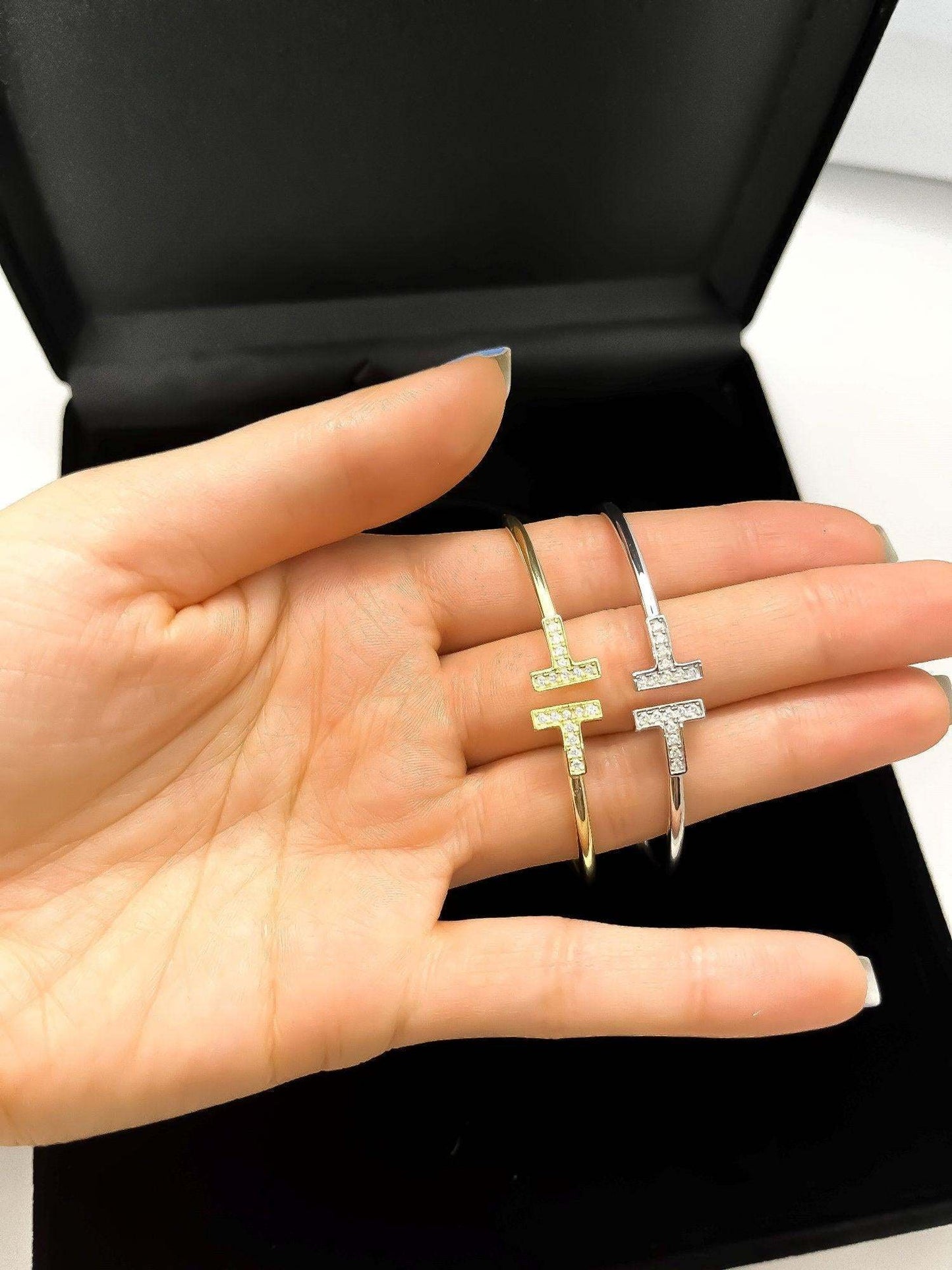 Tiffany T 925 Silver Wire Bracelet,Silver,Gold Plated - Tracesilver