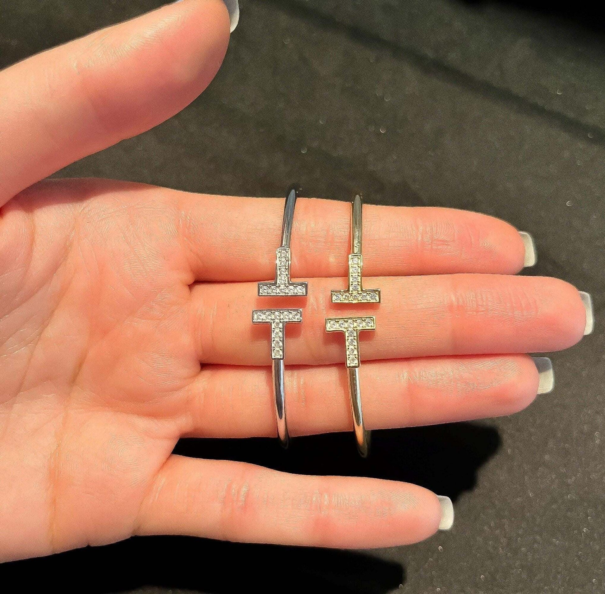 Tiffany T 925 Silver Wire Bracelet,Silver,Gold Plated - Tracesilver