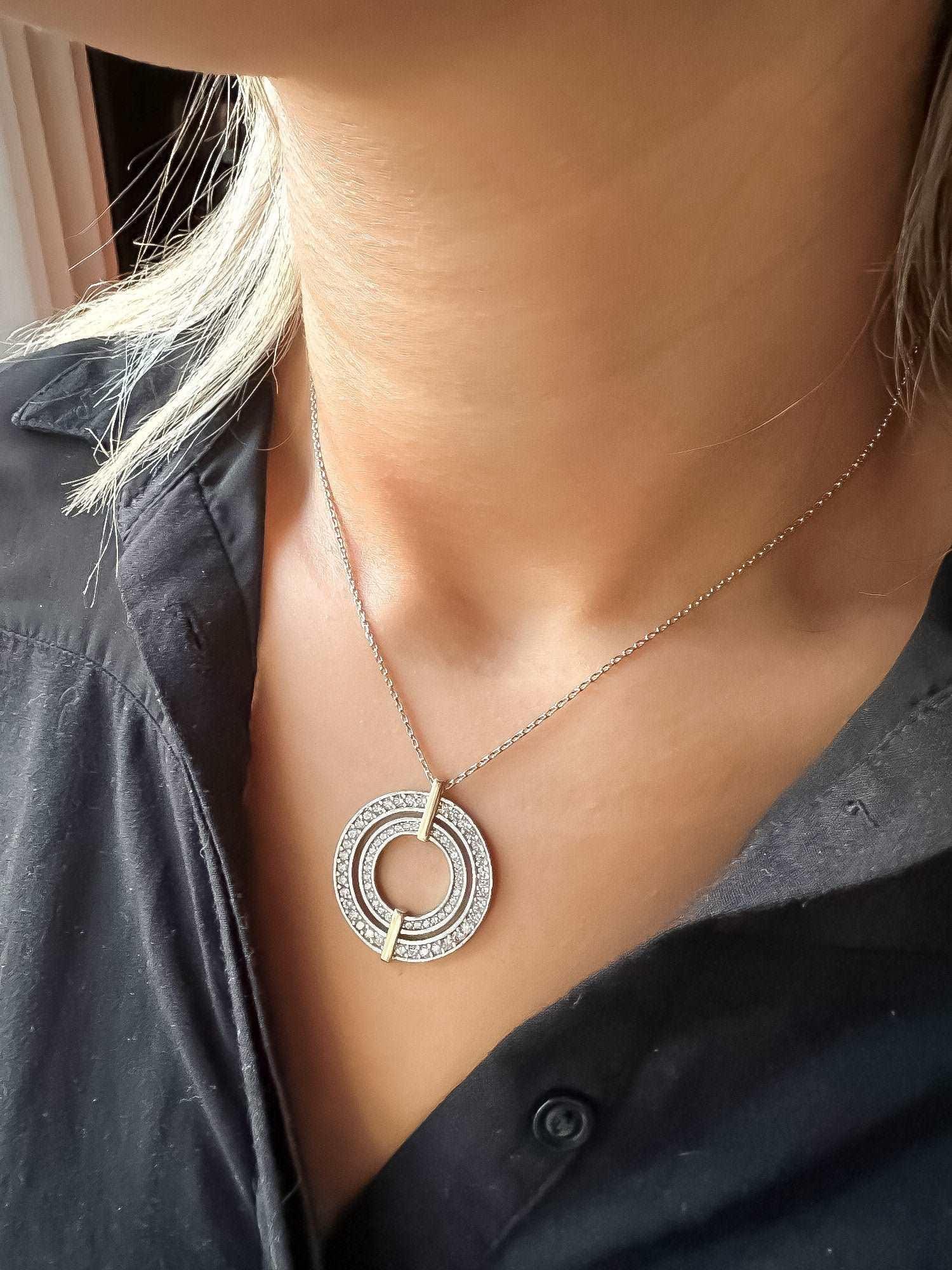 925 Sterling Silver Tiffany & Co Gold Planet Zircon Stone Luxury Necklace - Tracesilver