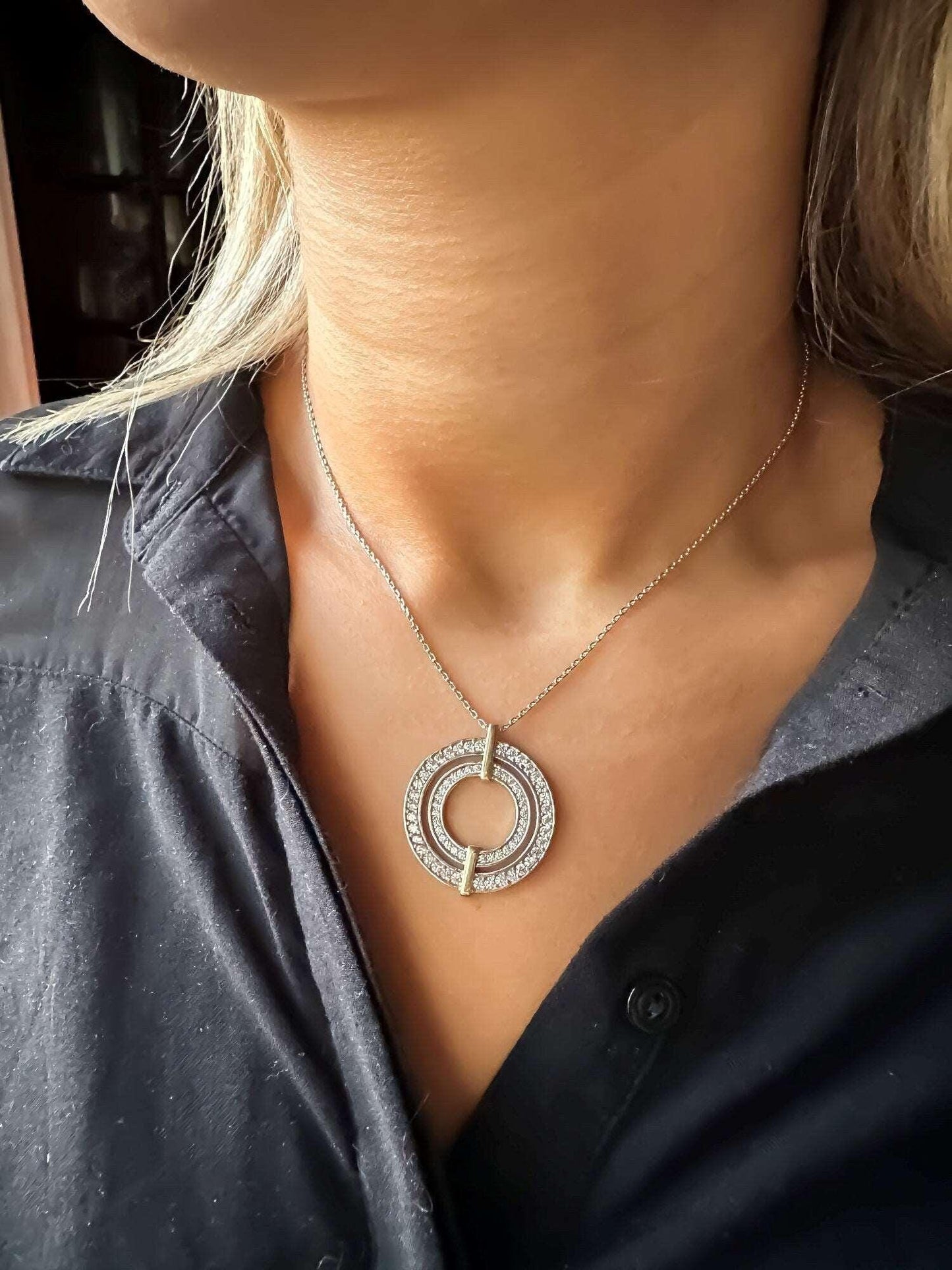 925 Sterling Silver Tiffany & Co Gold Planet Zircon Stone Luxury Necklace - Tracesilver