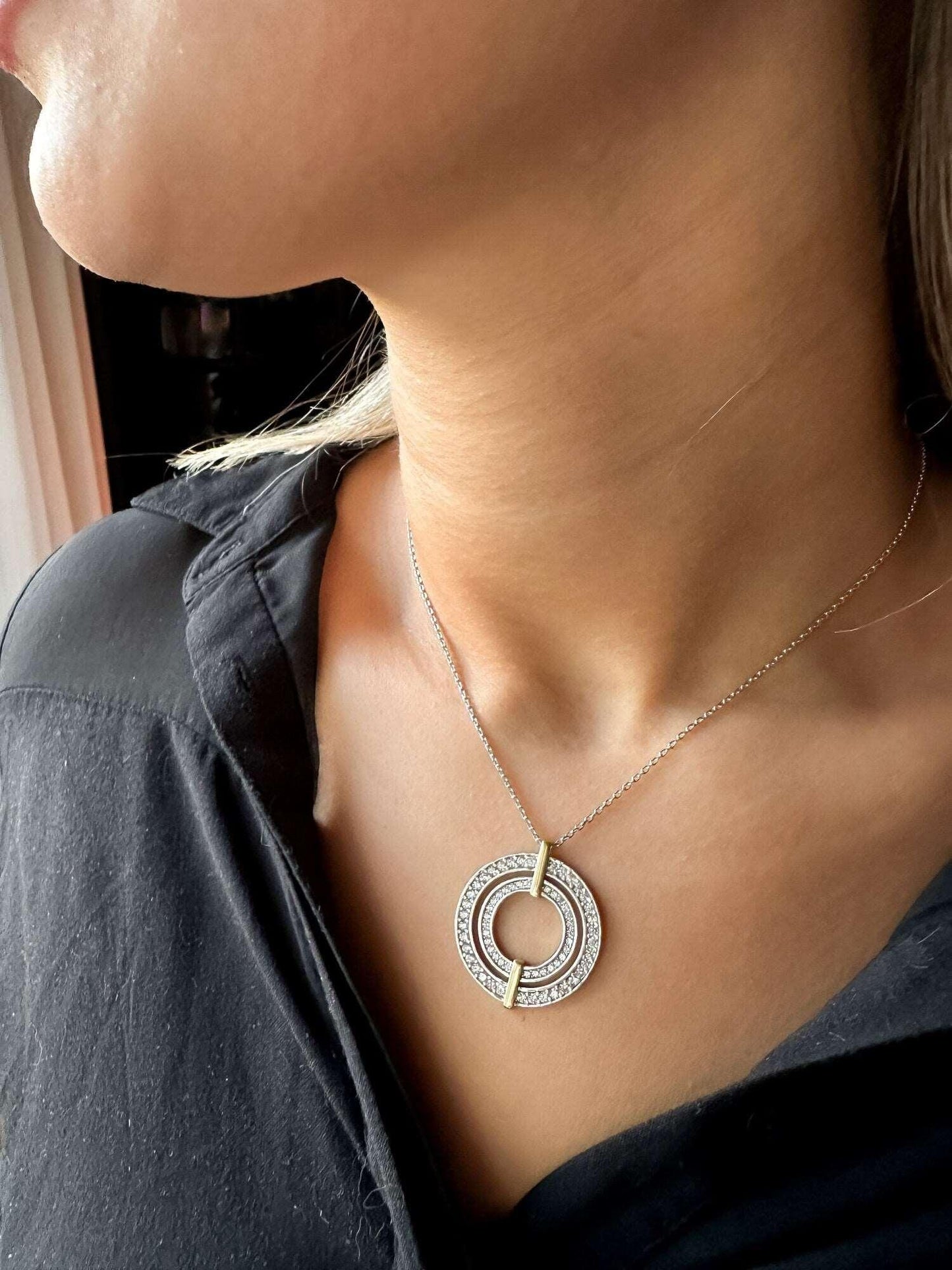 925 Sterling Silver Tiffany & Co Gold Planet Zircon Stone Luxury Necklace - Tracesilver