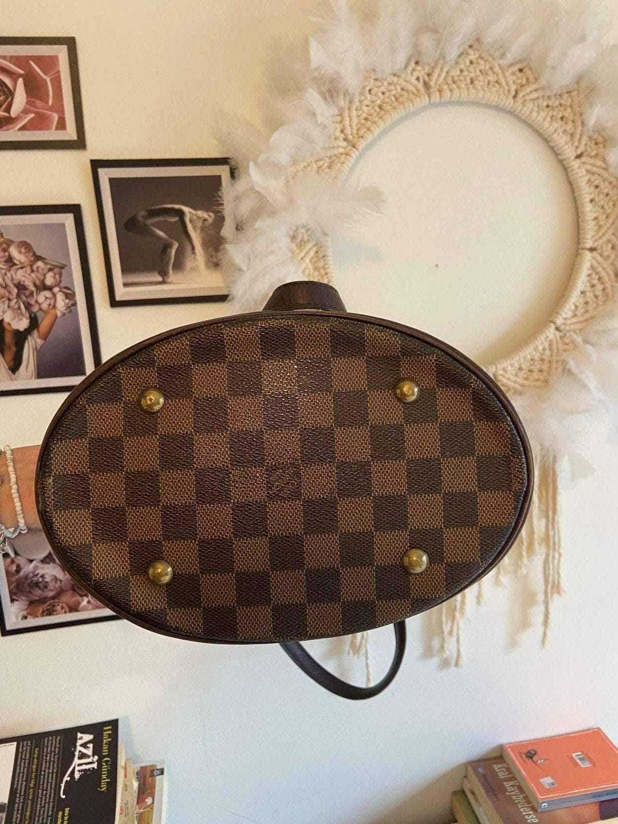 Authentic Louis Vuitton Damier Ebene Bucket Marais Brown Handbag - Tracesilver