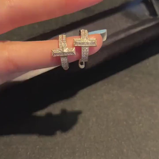 Tİffany&Co T1 925 Sterling Silver Gold Earrings For Her,Tiffany T T1 Gold Plated Earrings,Tiffany Zircon Stone