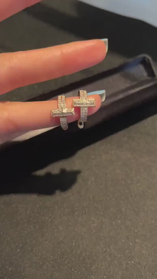 Tİffany&Co T1 925 Sterling Silver Gold Earrings For Her,Tiffany T T1 Gold Plated Earrings,Tiffany Zircon Stone