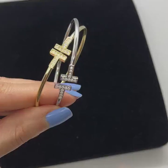 Tiffany T 925 Silver Wire Bracelet,Silver,Gold Plated