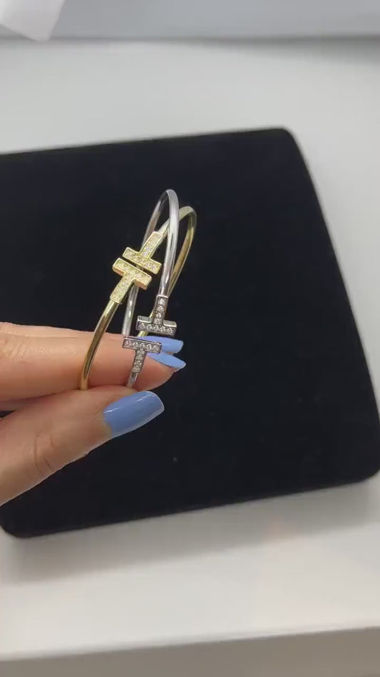 Tiffany T 925 Silver Wire Bracelet,Silver,Gold Plated