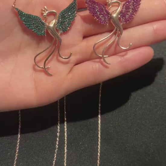 925 Sterling Silver Handmade Phoenix Necklace| Bordoex Phoenix | Red Phoenix | Zircon Stone | Green Phoenix | Blue Phoenix Necklace