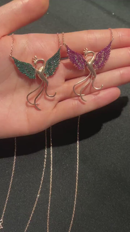 925 Sterling Silver Handmade Phoenix Necklace| Bordoex Phoenix | Red Phoenix | Zircon Stone | Green Phoenix | Blue Phoenix Necklace
