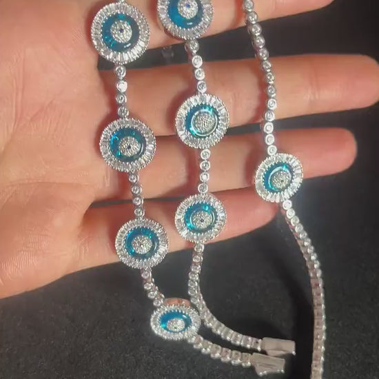 925 Sterling Silver High Quality Evil Eye Round Tennis Beaded Bracelet Women