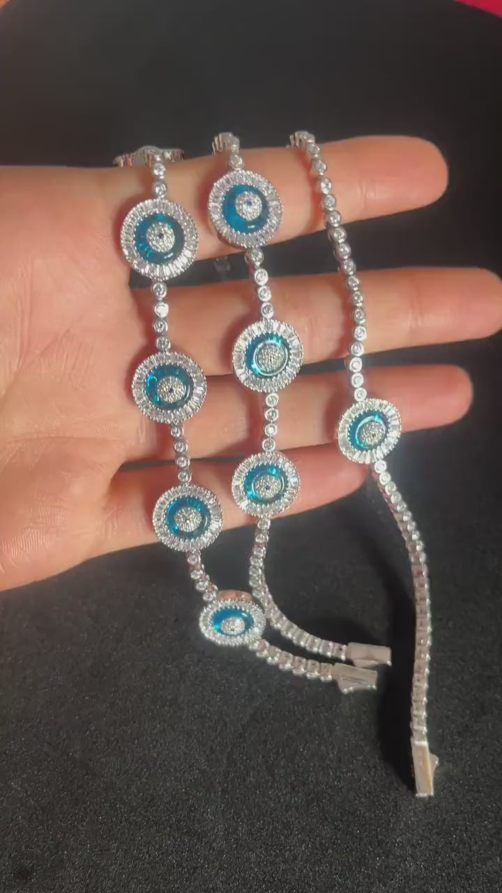 925 Sterling Silver High Quality Evil Eye Round Tennis Beaded Bracelet Women