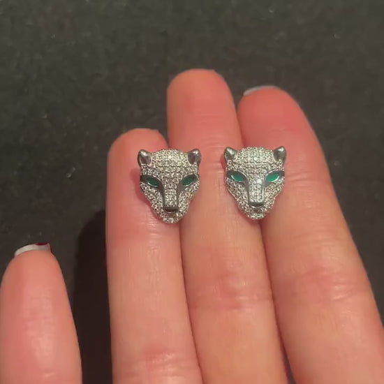 Tiger Head 925 Sterling Silver Earring,Zircon Stone Tiger Earrings,Silver Tiger jewellery,For Women,Gift for Silver Earring,Gift for NewYear