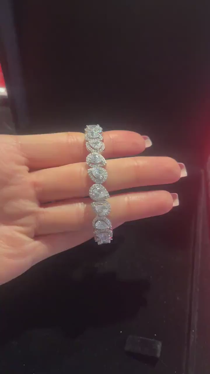 Diamond Drop Cut 925 Sterling Silver Madagascar Zircon Covered Bracelet,Super Shiny Drop Cut Handmade 925 Sterling Silver Bracelet