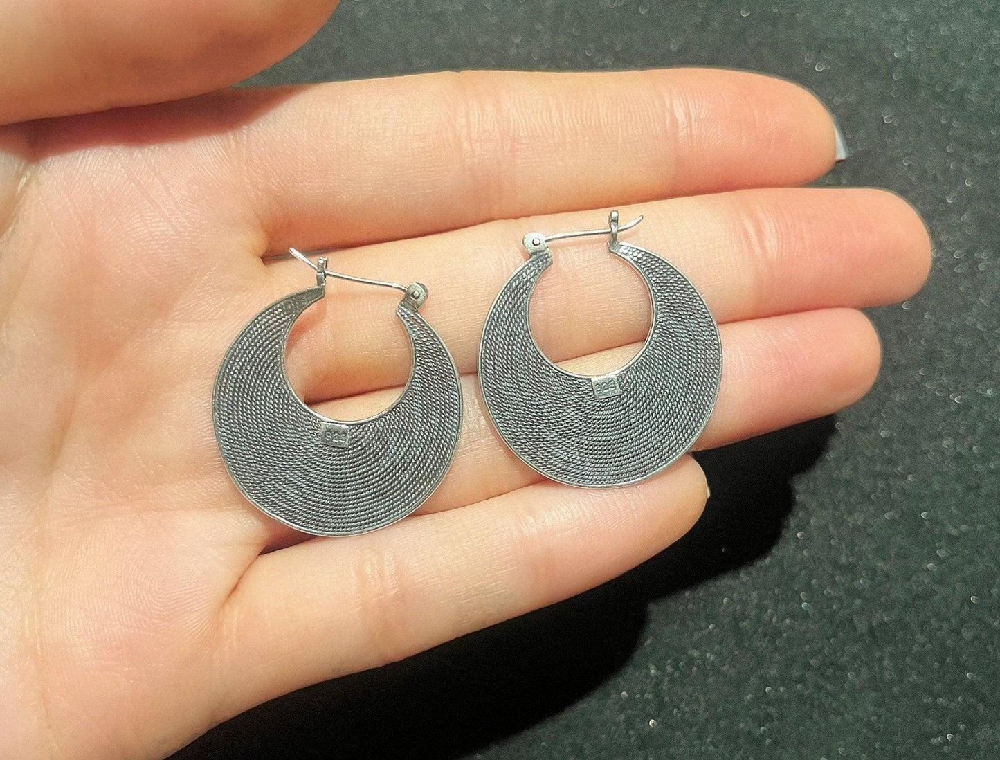 925 Sterling Silver Filigree Handmade Earring | Handmade Filigree | Hoop Silver Earrings | Traditional Handmade Silver Earrings |Silver gift - Tracesilver