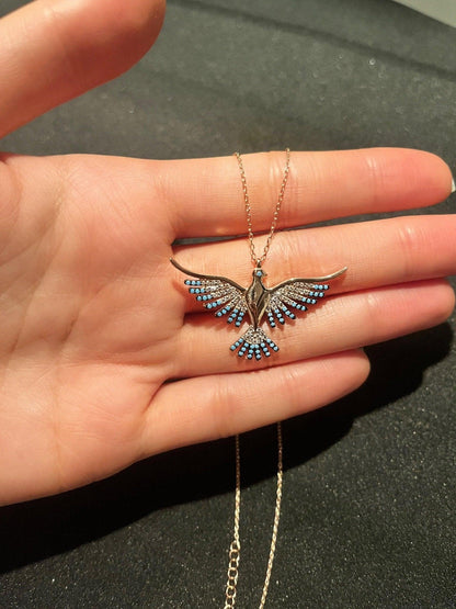925 Sterling Silver Phoenix Necklace | Blue White Colorfull Phoenix | Blue Silver Phoenix Necklace | Phoenix Good News|Turqouıse Phoenix - Tracesilver