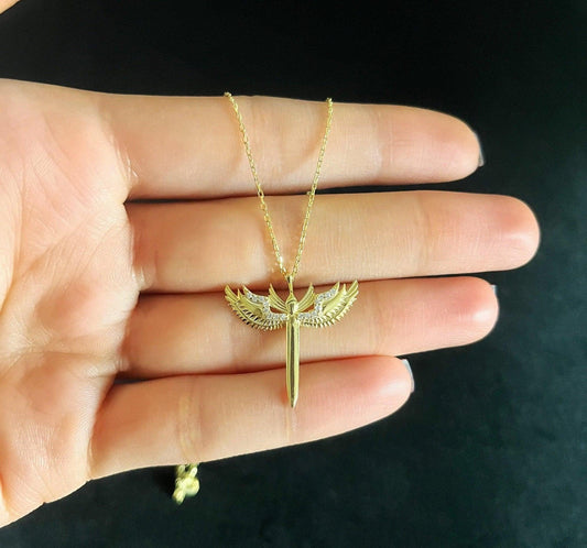 925 Sterling Silver Sword of Michael Gold Plated Necklace | Sword Of Michael| Michael's Sword Necklace| Michael's Sword Gold Plated Silver - Tracesilver
