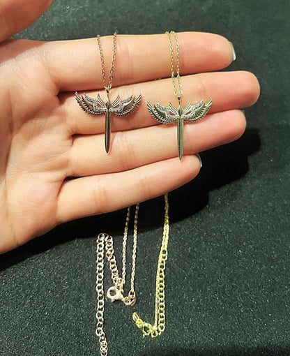 925 Sterling Silver Sword of Michael Gold Plated Necklace | Sword Of Michael| Michael's Sword Necklace| Michael's Sword Gold Plated Silver - Tracesilver