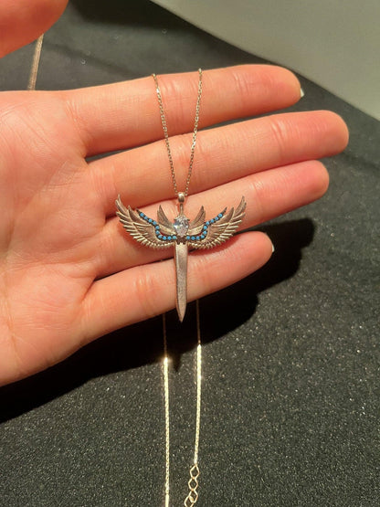 925 Sterling Silver Sword of Michael Rose Gold With Turquoise Stone Necklace | Michael's Sword Rose Gold Necklace | 925 Silver Turquoise - Tracesilver