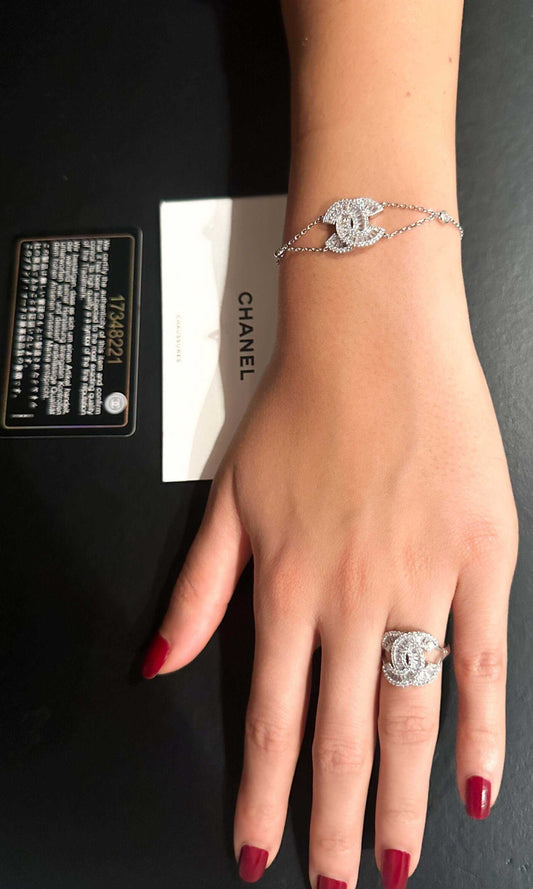 925 Sterling Silver Zircon Stone Chanel Authentic Ring