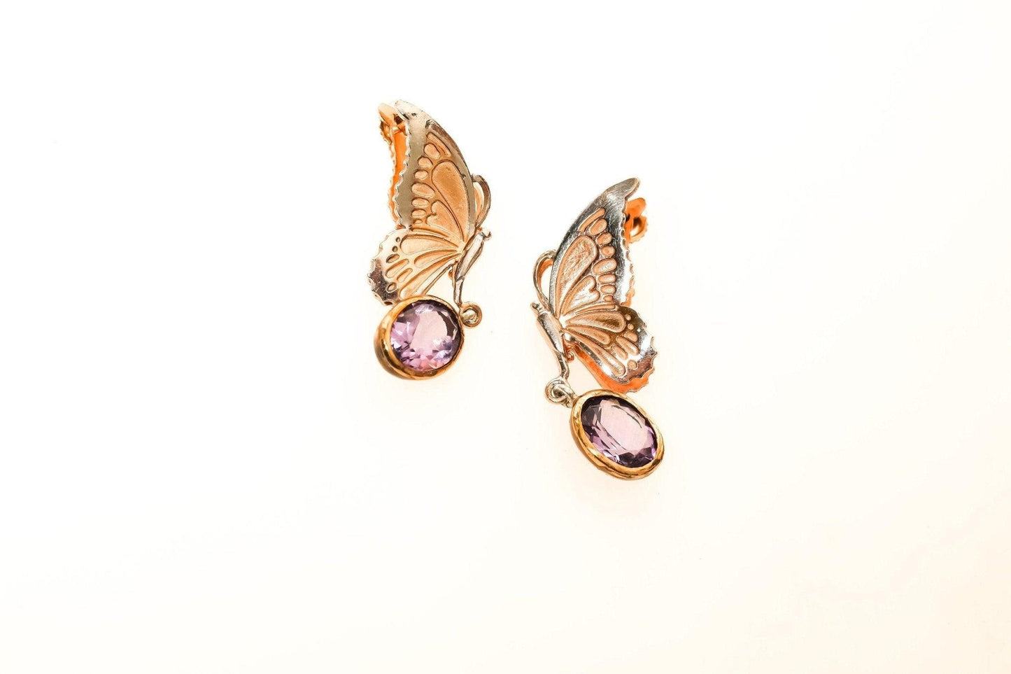 Amethyst Butterfly Custom Desing Stud Earrings, Handmade Butterfly Earrings,Silver Bird Earrings For Women - Tracesilver