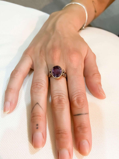 Amethyst Natural Stone 925 Sterling Silver Handmade Ring, Amethyst Jewellery For Women Ring, First Quality Cut Amethyst Stone Statement Ring - Tracesilver