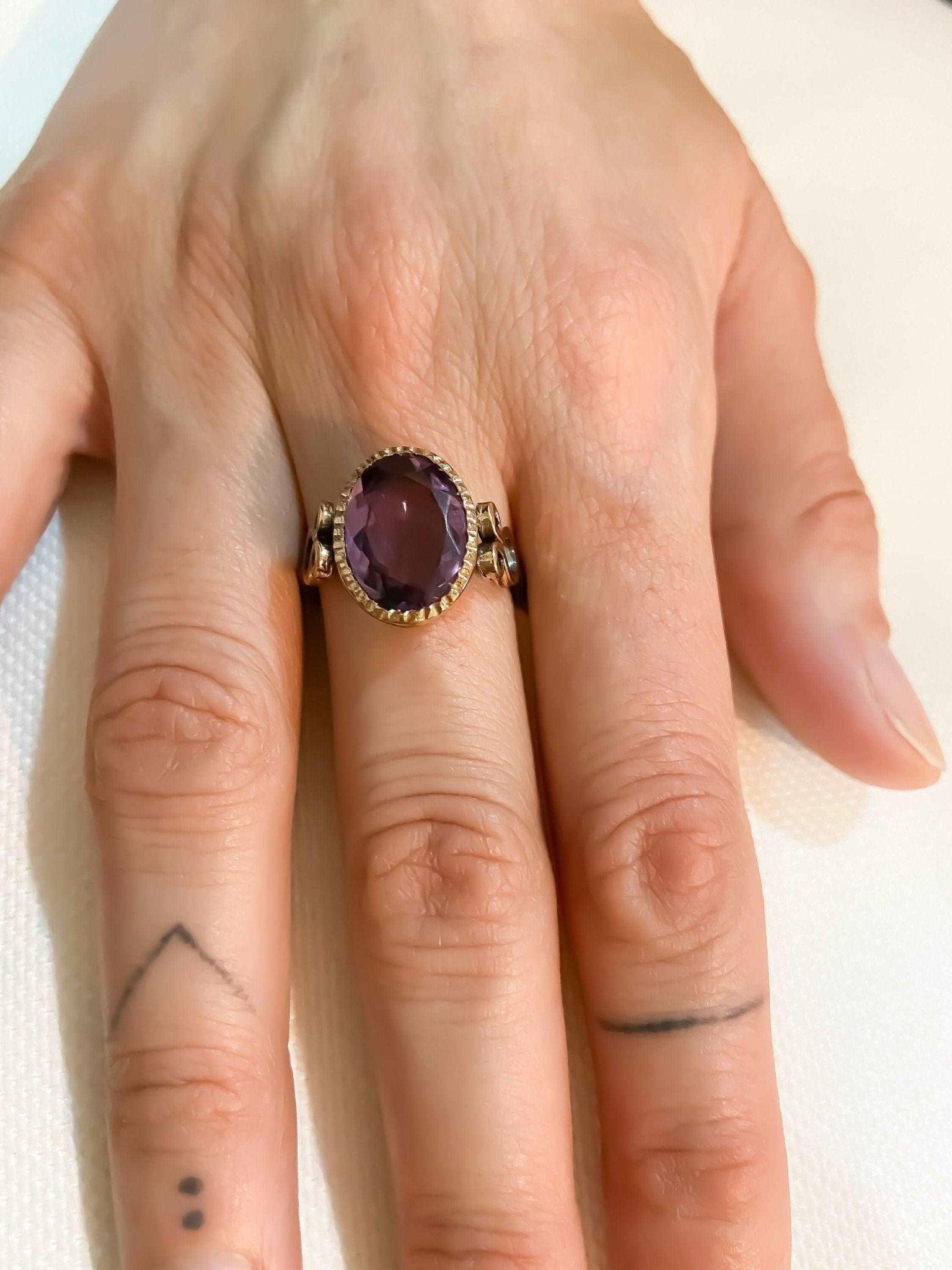 Amethyst Natural Stone 925 Sterling Silver Handmade Ring, Amethyst Jewellery For Women Ring, First Quality Cut Amethyst Stone Statement Ring - Tracesilver