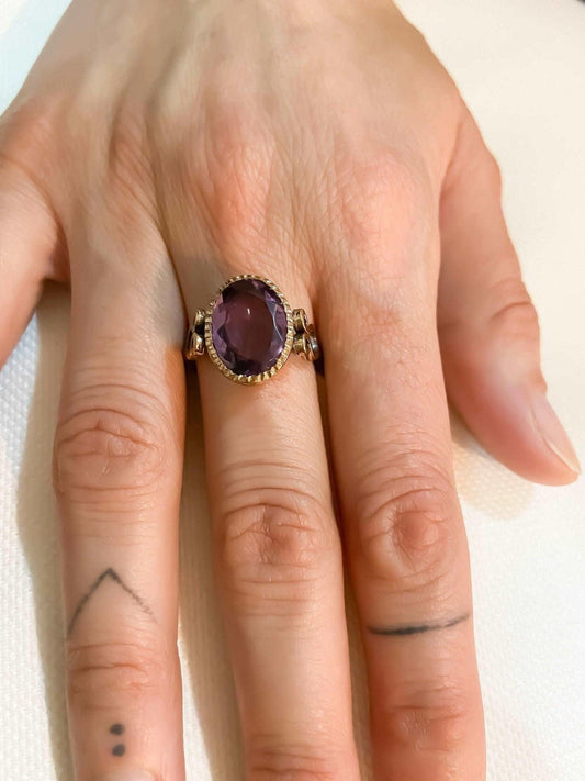 Amethyst Natural Stone 925 Sterling Silver Handmade Ring, Amethyst Jewellery For Women Ring, First Quality Cut Amethyst Stone Statement Ring - Tracesilver