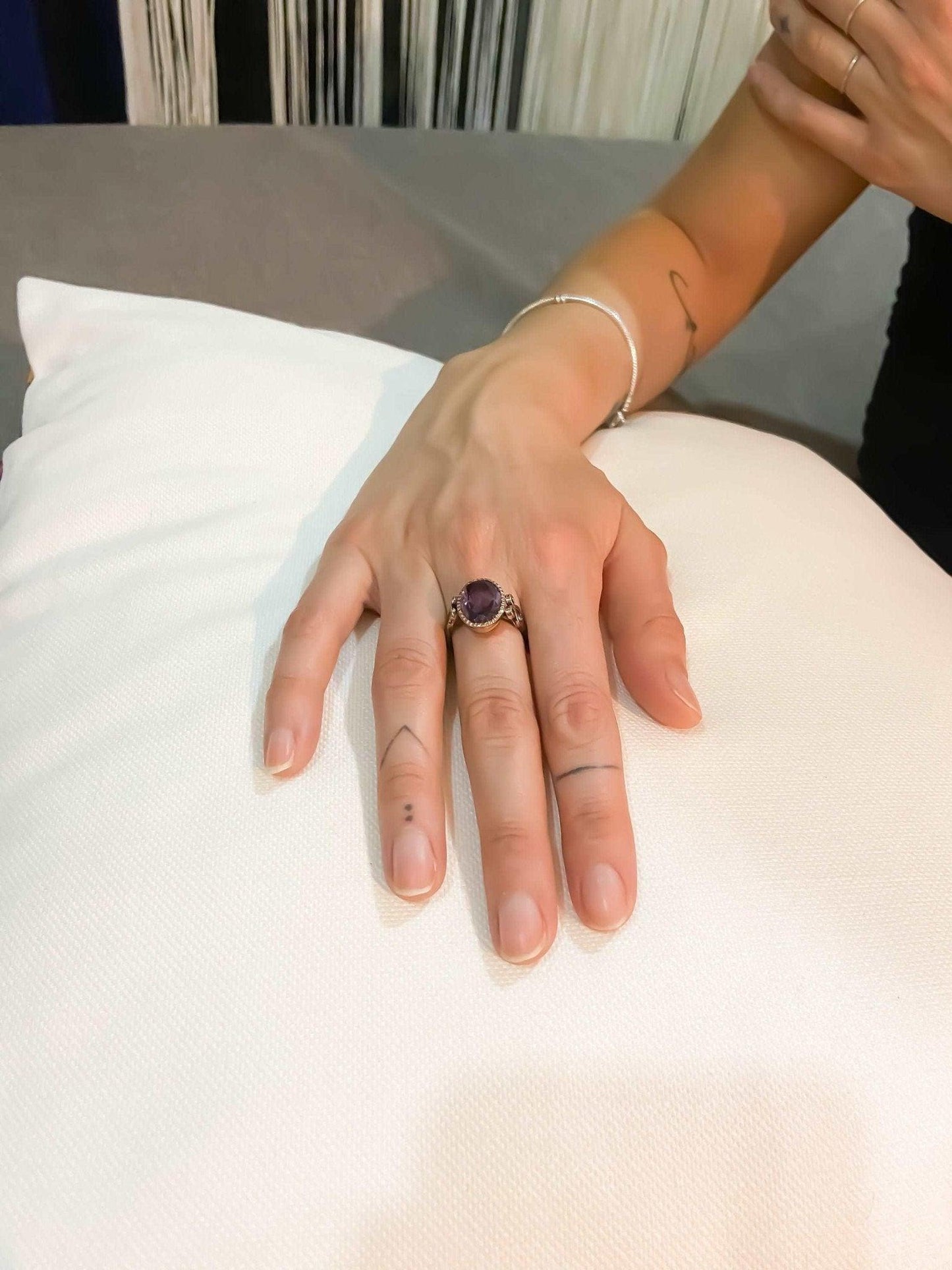 Amethyst Natural Stone 925 Sterling Silver Handmade Ring, Amethyst Jewellery For Women Ring, First Quality Cut Amethyst Stone Statement Ring - Tracesilver