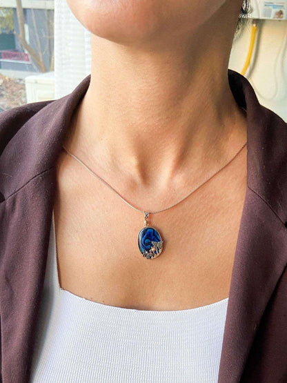 Butterfly Necklace Blue Abalone Gemstone 925 Sterling Silver Pendant, Animal Theme Butterfly Necklace - Tracesilver