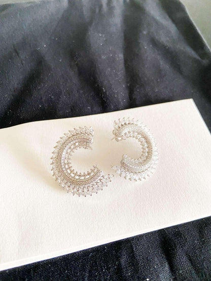 CC Silver Stud Earrings, 925 Sterling Silver CC Baguette Earrings, Handmade CC Jewelry Stud Earrings, Zircon Stone Baguette Cut Earrings - Tracesilver