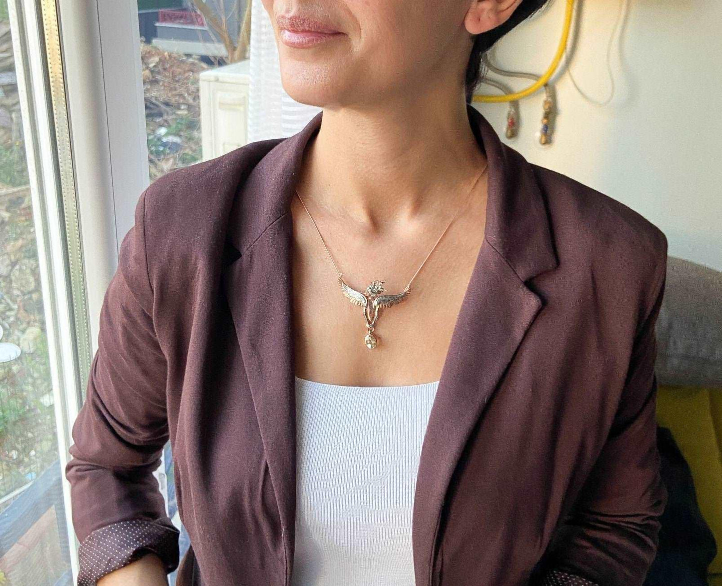 Citrine GemStone Angel Necklace For Women, Custom Design Women Angel Citrine Pendant For Her - Tracesilver