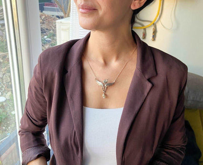 Citrine GemStone Angel Necklace For Women, Custom Design Women Angel Citrine Pendant For Her - Tracesilver