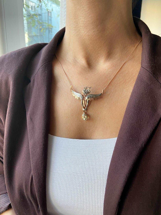 Citrine GemStone Angel Necklace For Women, Custom Design Women Angel Citrine Pendant For Her - Tracesilver
