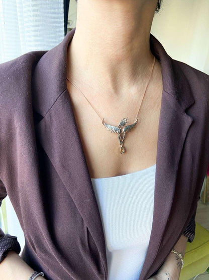 Citrine GemStone Angel Necklace For Women, Custom Design Women Angel Citrine Pendant For Her - Tracesilver