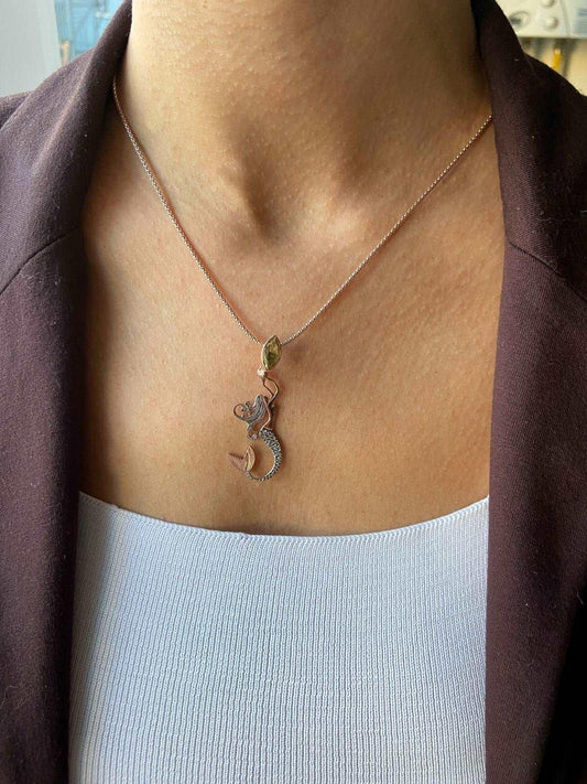 Citrine Stone Mermaid Jewelry Natural Citrine Stone Necklace For Women, Custom Design Handmade Mermaid Pendant For Her - Tracesilver
