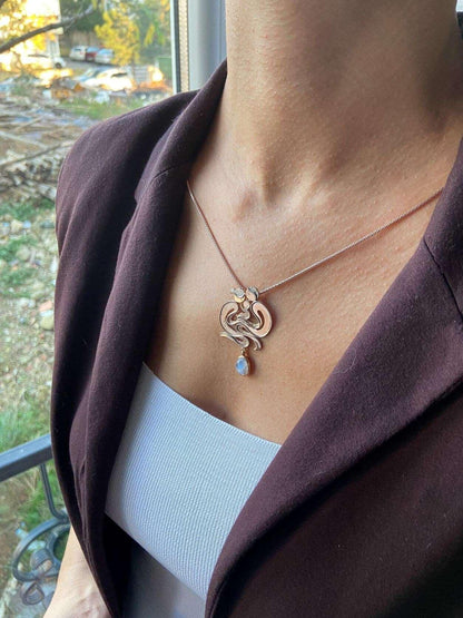 Custom Design Family Moonstone Necklace For Women, 925 Sterling Silver Moonstone Family Pendant Jewelry For Her, Family Jewelry Necklace - Tracesilver