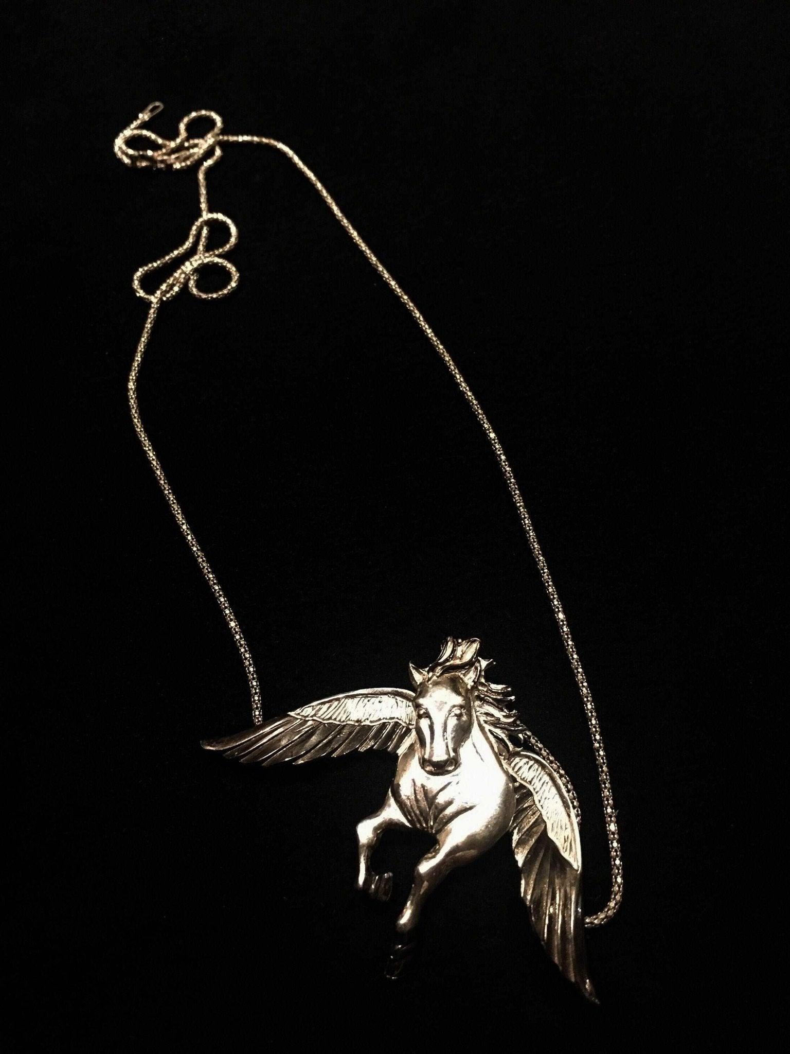 Custom Design Silver Pegasus Necklace, Jewelry Pegasus Pendant, Silver Animal Desing Necklace, Winged Horse, 925 Gift For Her - Tracesilver