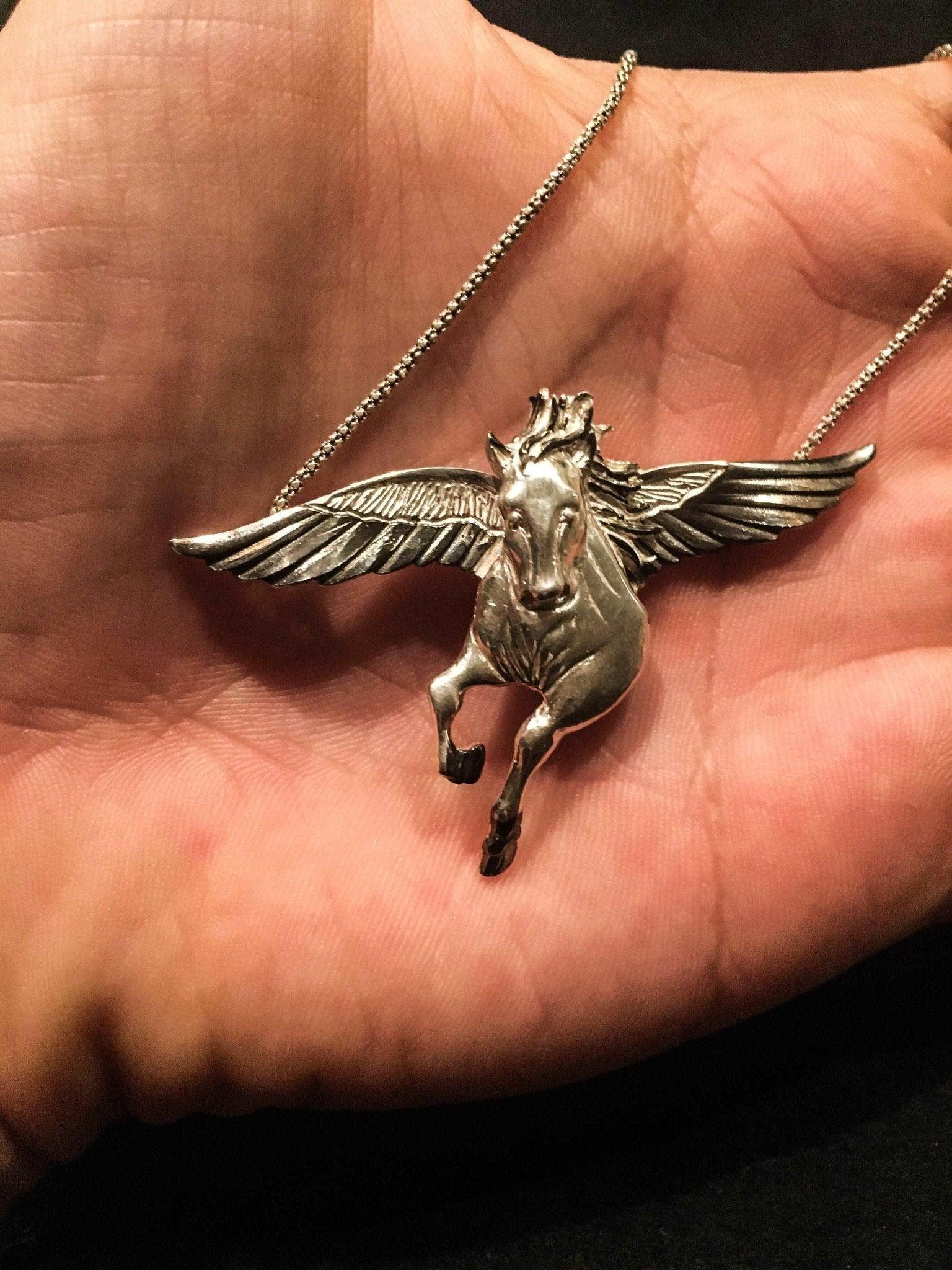 Custom Design Silver Pegasus Necklace, Jewelry Pegasus Pendant, Silver Animal Desing Necklace, Winged Horse, 925 Gift For Her - Tracesilver