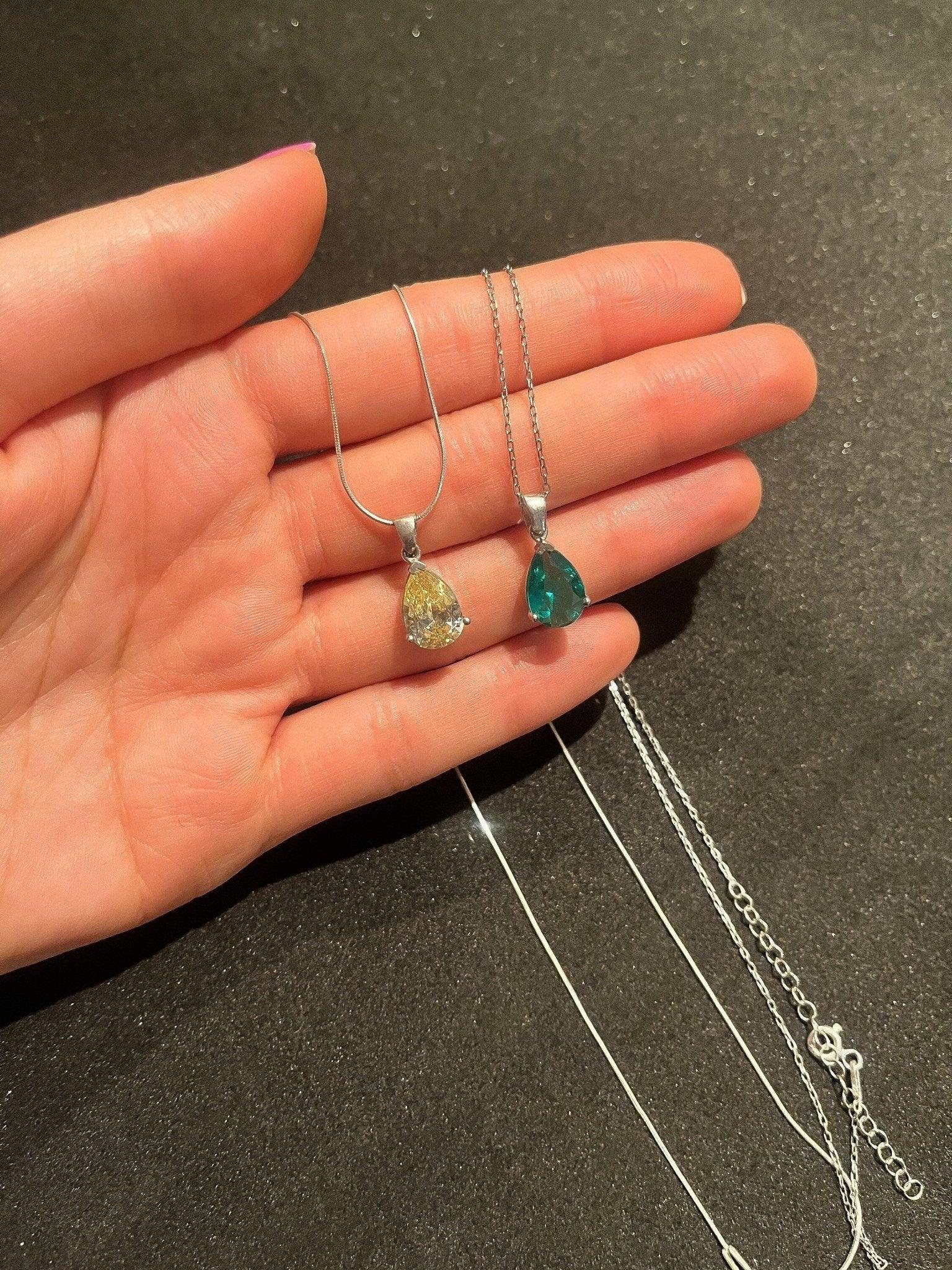 Emerald 925 Sterling Silver Necklace | Green Emerald |Natural Stone Necklace | - Tracesilver