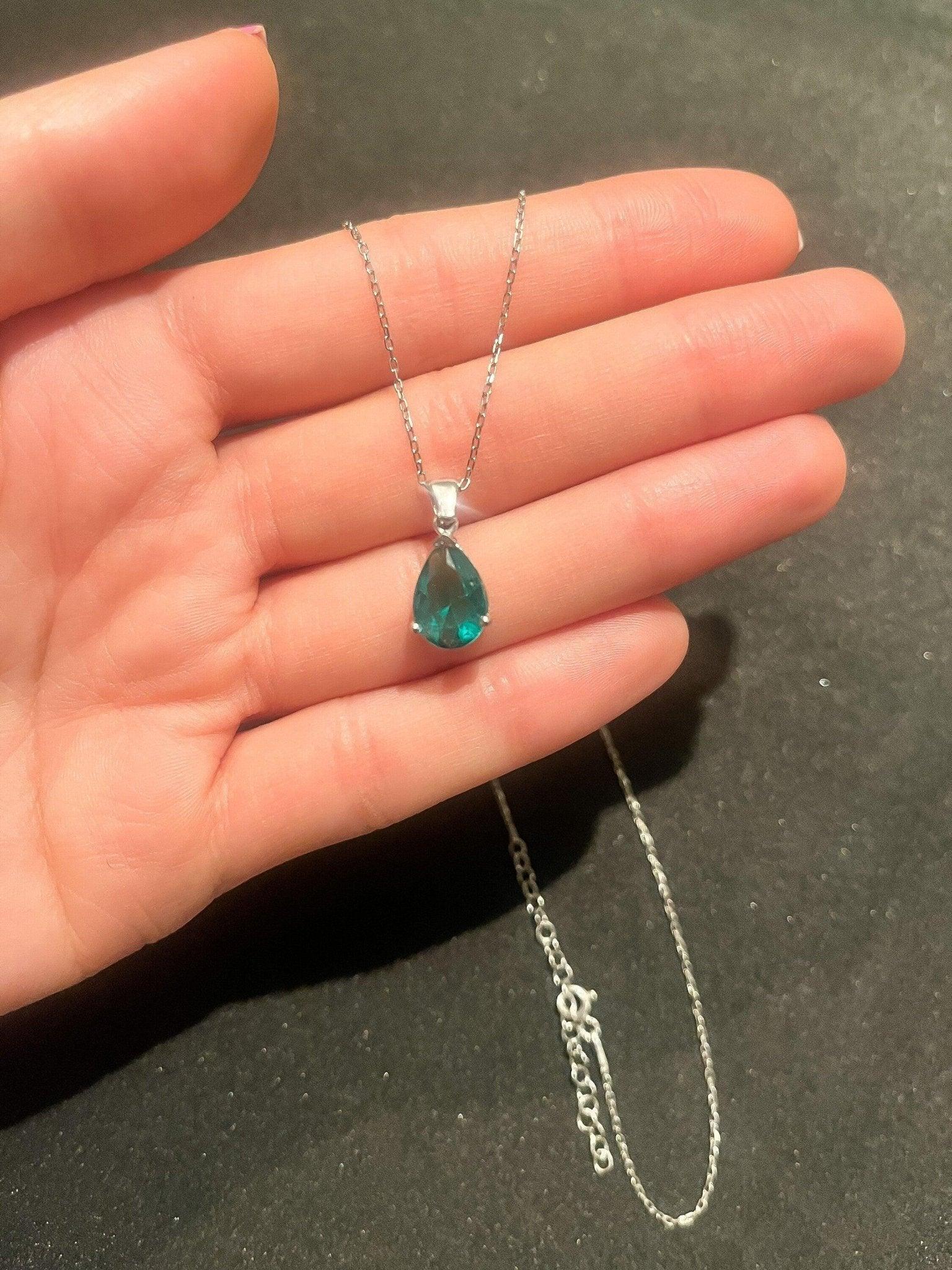 Emerald 925 Sterling Silver Necklace | Green Emerald |Natural Stone Necklace | - Tracesilver
