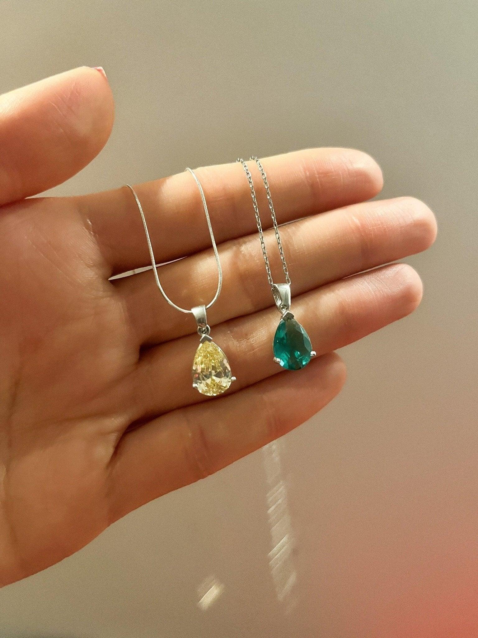 Emerald 925 Sterling Silver Necklace | Green Emerald |Natural Stone Necklace | - Tracesilver