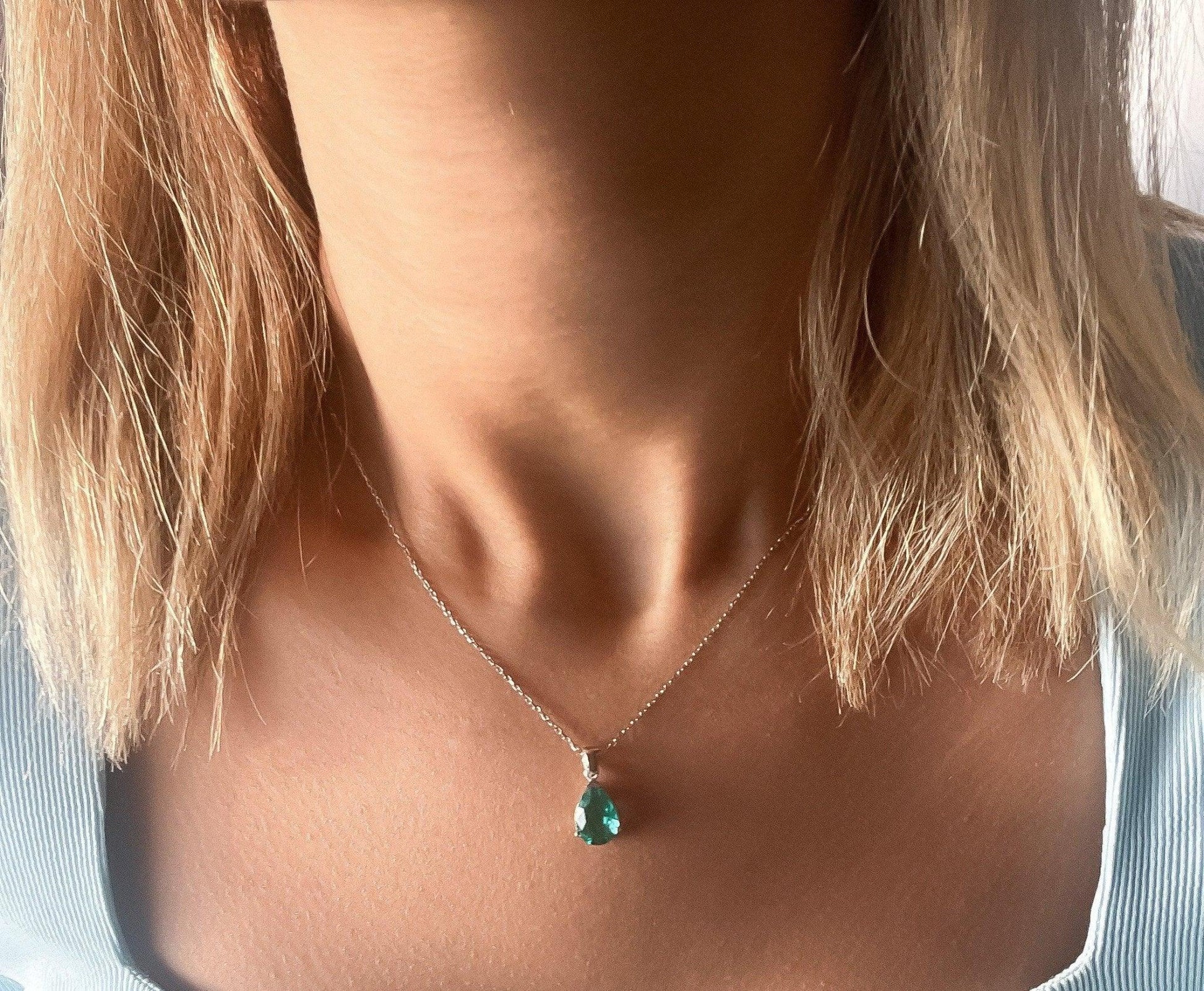 Emerald 925 Sterling Silver Necklace | Green Emerald |Natural Stone Necklace | - Tracesilver
