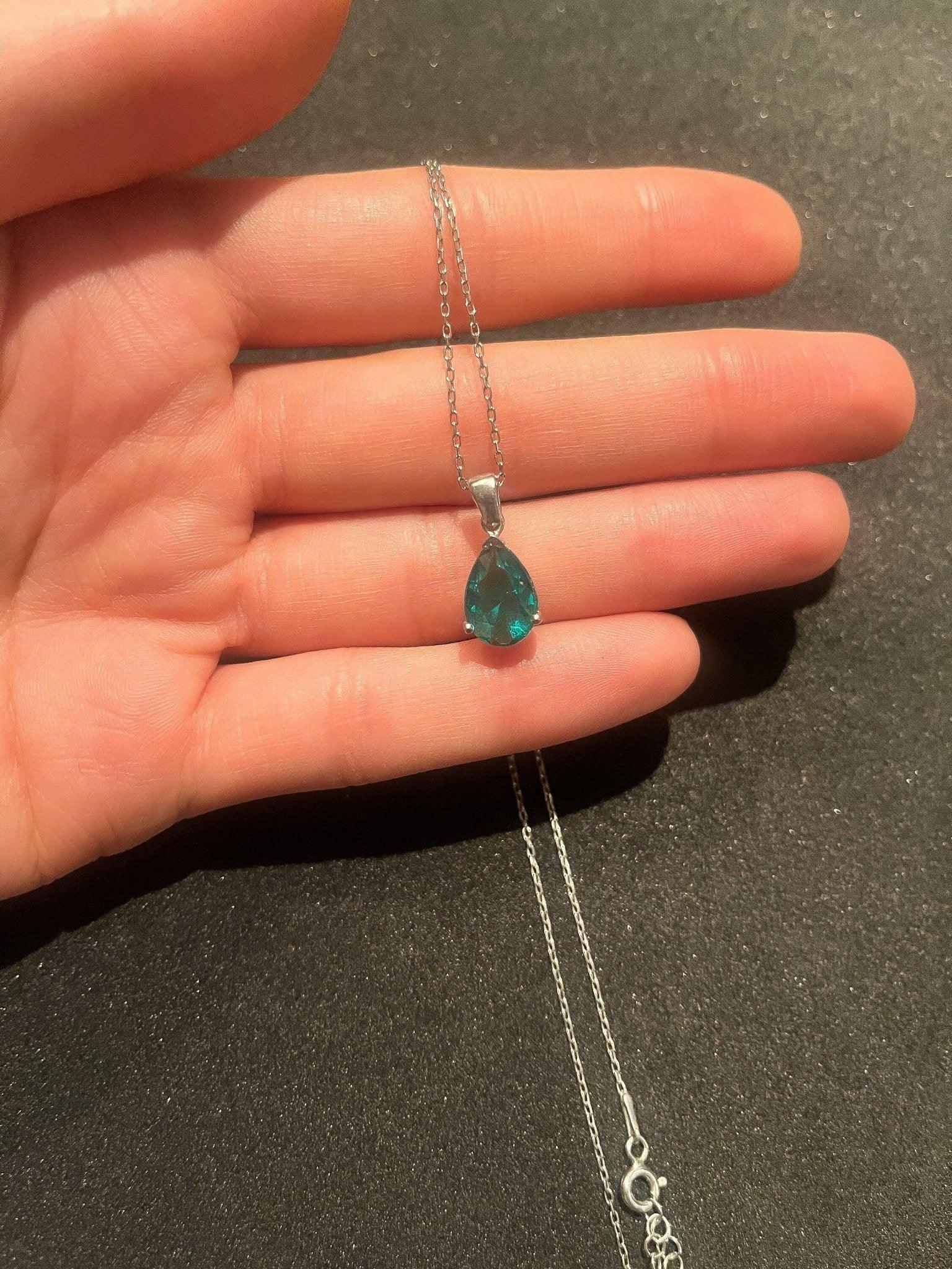 Emerald 925 Sterling Silver Necklace | Green Emerald |Natural Stone Necklace | - Tracesilver