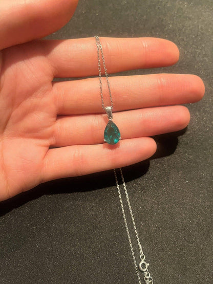 Emerald 925 Sterling Silver Necklace | Green Emerald |Natural Stone Necklace | - Tracesilver