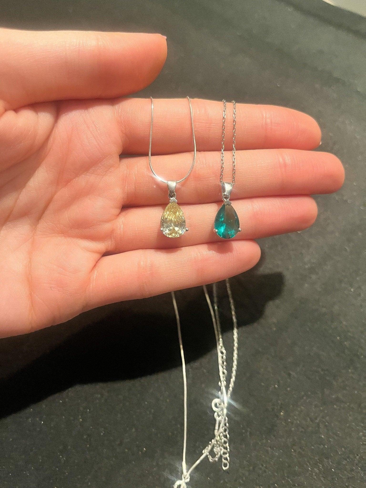 Emerald 925 Sterling Silver Necklace | Green Emerald |Natural Stone Necklace | - Tracesilver