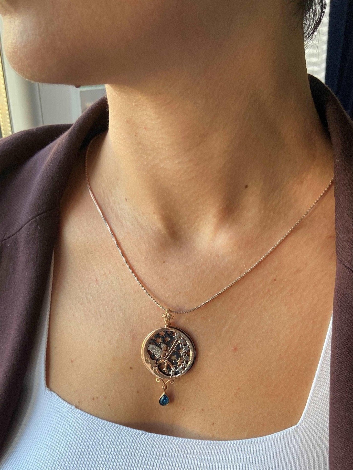 Fairy Desing Necklace 925 Sterling Silver Blue Zircon Stone Fairy Pendant, Gift For Her Rose Gold Mythical Jewelry For Women - Tracesilver